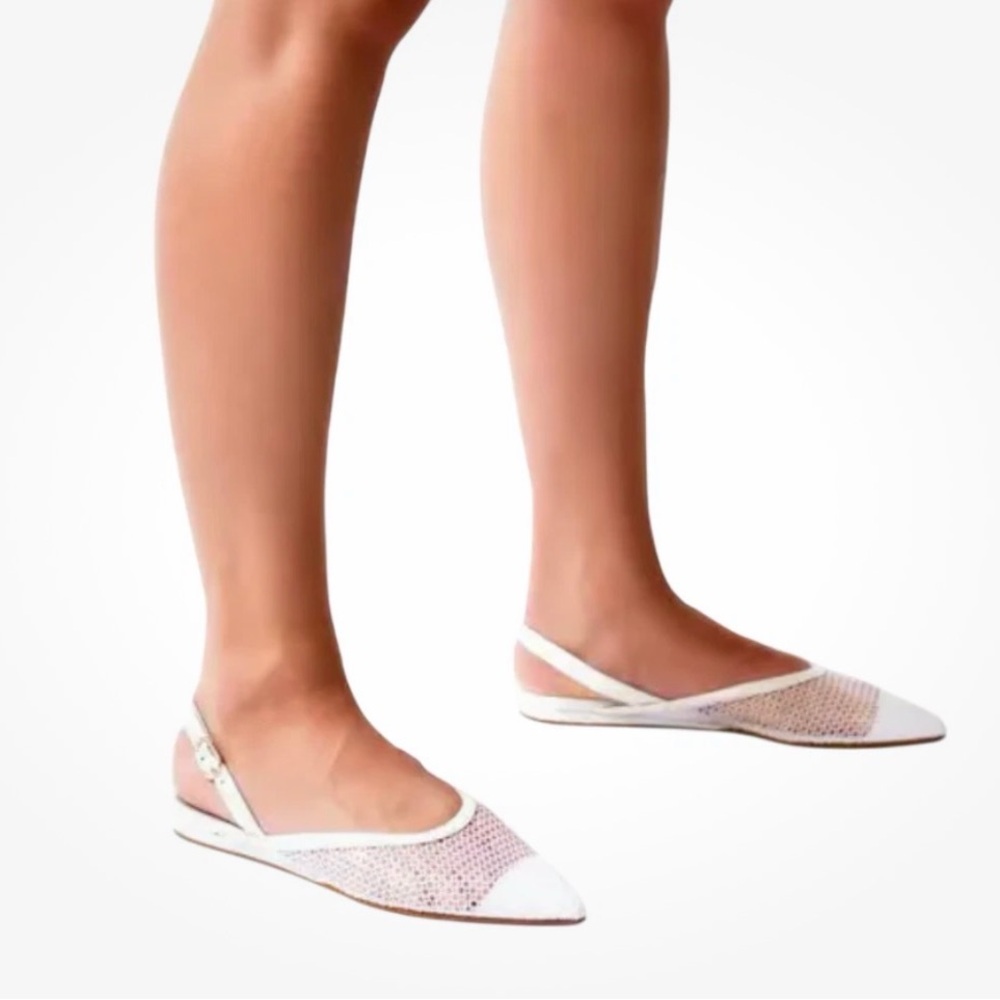 NEW Marion Parke Nicky Mesh Flats Shoes Womens 36 6 White Leather Pointed Toe